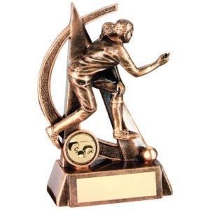 BRZ/GOLD FEMALE LAWN BOWLS GEO FIGURE WITH PLATE (1in CENTRE) - 5.75in