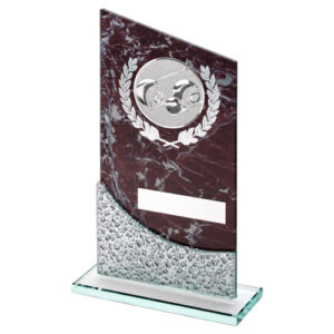 BROWN MARBLE PRINTED GLASS PLAQUE WITH LAWN BOWLS INSERT AND PLATE - 9in