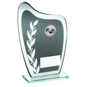 GREY/SILVER GLASS PLAQUE WITH LAWN BOWLS INSERT AND PLATE - 6.5in