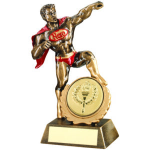 BRZ/GOLD/RED RESIN GENERIC 'HERO' WITH PLATE    (2in CENTRE) - 7.25in