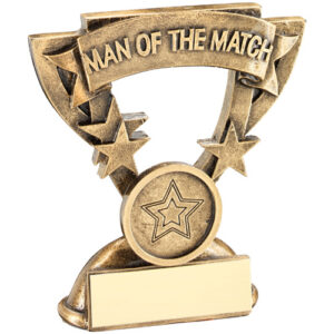 BRZ/GOLD MAN OF THE MATCH MINI CUP WITH PLATE (1in CENTRE) - 3.75in