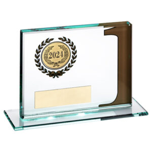 JADE GLASS PLAQUE WITH NUMBER AND PLATE (1in CENTRE) GOLD 1ST - 3.25 x 4in