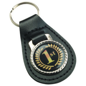 BLACK PU LEATHER KEY FOB (1in CENTRE) - 2.5in