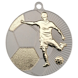 FOOTBALL TWO COLOUR MEDAL MATT SILVER/GOLD - 2.75in