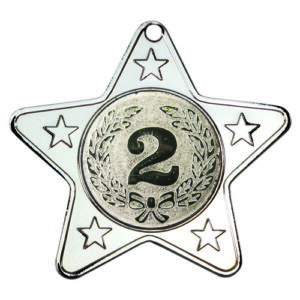 STAR SHAPED MEDAL WITH 5 MINI STARS (1in CENTRE) SILVER - 2in