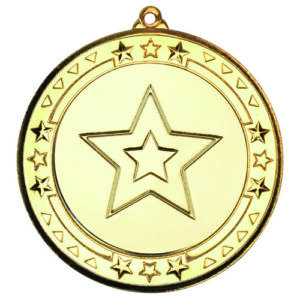 TRI STAR MEDAL (2in CENTRE) GOLD - 2.75in