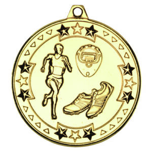 RUNNING TRI STAR MEDAL GOLD - 2in