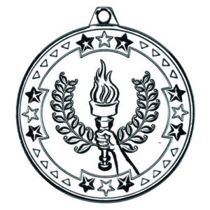 VICTORY TORCH TRI STAR MEDAL - SILVER 2in
