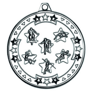 MULTI ATHLETICS TRI STAR MEDAL SILVER - 2in