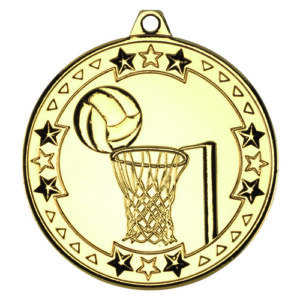 NETBALL TRI STAR MEDAL GOLD - 2in
