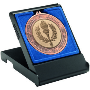 BLACK MEDAL BOX LARGE (50/60/70mm RECESS BLUE INSERT) - 4.75in