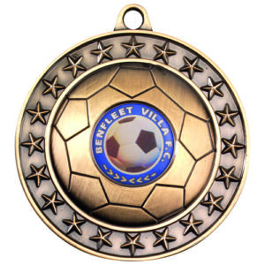 FOOTBALL MEDAL LARGE (1in CENTRE) ANTIQUE GOLD - 2.75in