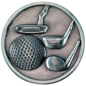 GOLF CLUBS MEDALLION ANTIQUE SILVER - 2.75in