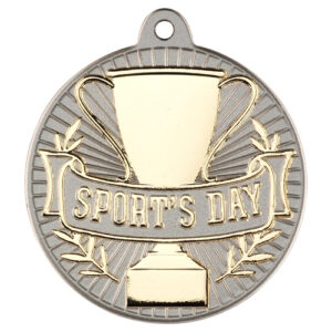 SPORTS DAY TWO COLOUR MEDAL MATT SILVER/GOLD - 2in