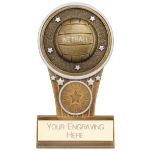 Ikon Tower Netball Award Antique Silver & Gold 125mm