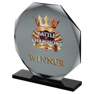 SMOKED BLACK GLASS OCTAGON PLAQUE (10mm THICK) - 8.75in