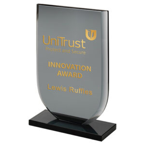 SMOKED BLACK GLASS SHIELD PLAQUE (10mm THICK) - 8in
