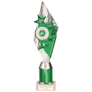 Pizzazz Plastic Tube Trophy Silver & Green 325mm