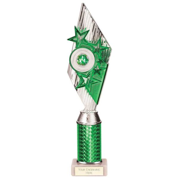 Pizzazz Plastic Tube Trophy Silver & Green 350mm