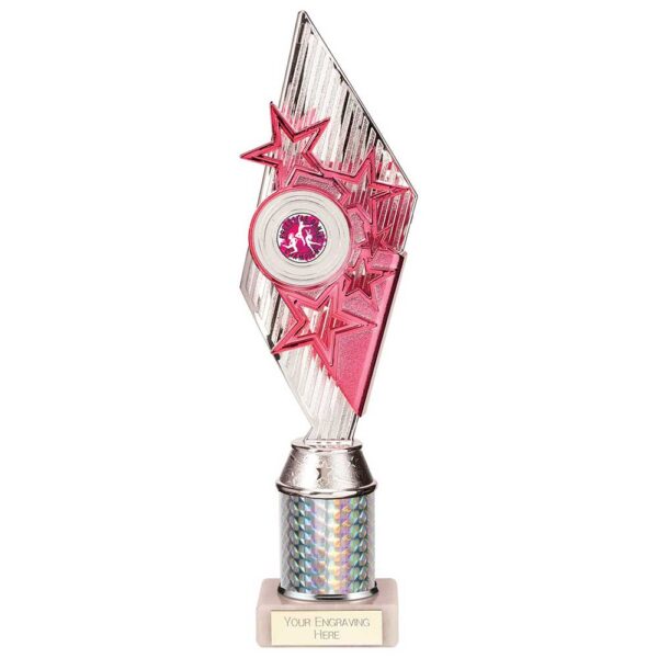 Pizzazz Plastic Tube Trophy Silver & Pink 325mm