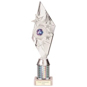 Pizzazz Plastic Tube Trophy Silver 325mm