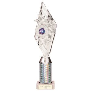 Pizzazz Plastic Tube Trophy Silver 350mm