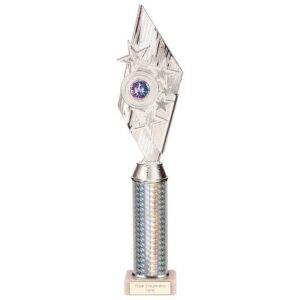 Pizzazz Plastic Tube Trophy Silver 400mm
