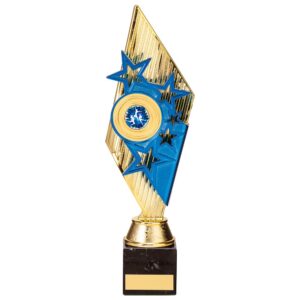 Pizzazz Plastic Trophy Gold & Blue 300mm