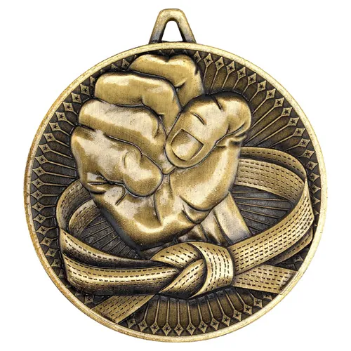 MARTIAL ARTS DELUXE MEDAL ANTIQUE GOLD -        2.35in