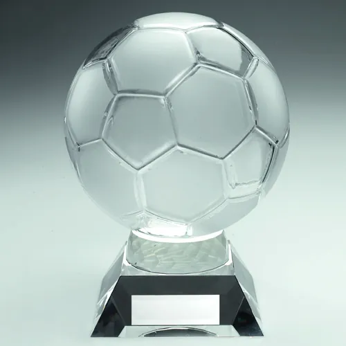 LARGE CLEAR GLASS FOOTBALL WITH PLATE - 10.5in