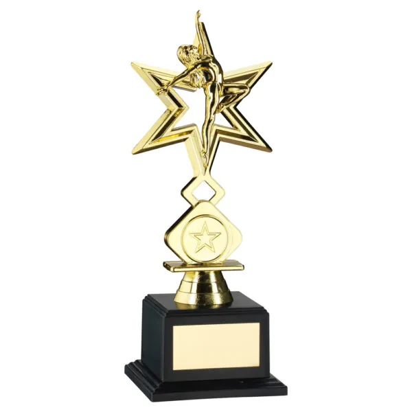 GOLD PLASTIC 'DANCE/GYM' STAR FIGURE ASSEMBLED ON BASE (1in CEN) - 8in