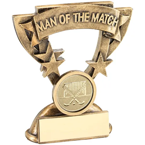 BRZ/GOLD PLAYER OF THE MATCH MINI CUP WITH HOCKEY INSERT AND PLATE - 3.75in