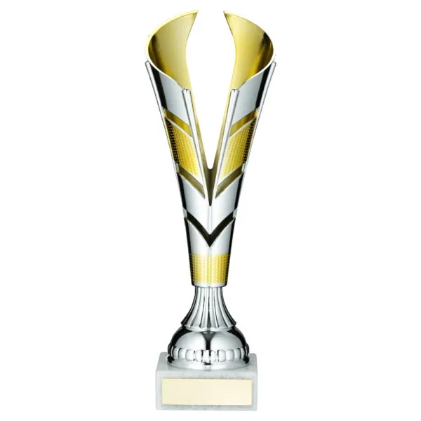 SILVER/GOLD PLASTIC V TROPHY CUP - 12.25in