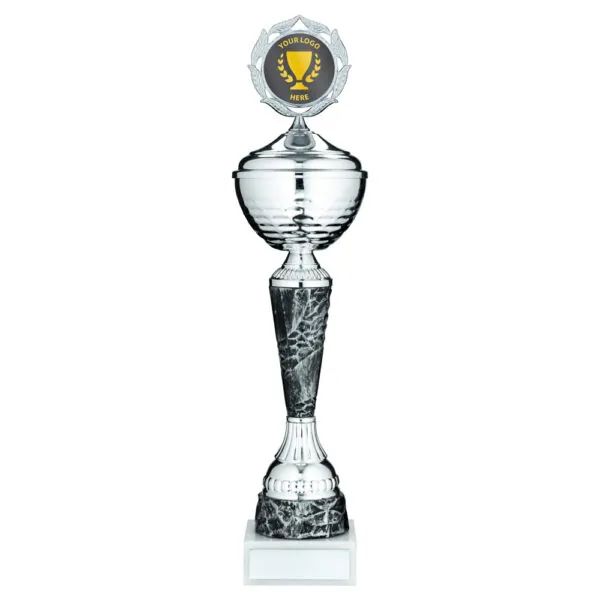 SILV/PEWTER TROPHY CUP WITH LID WITH PLATE (2in CENTRE) - 19.5in