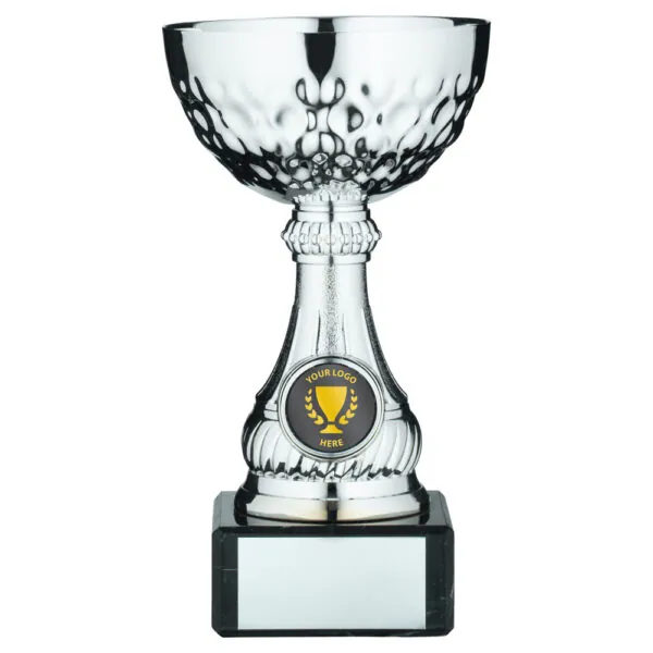 SILV MINI ASSEMBLED TROPHY CUP WITH PLATE (1in CENTRE) - 5.75in