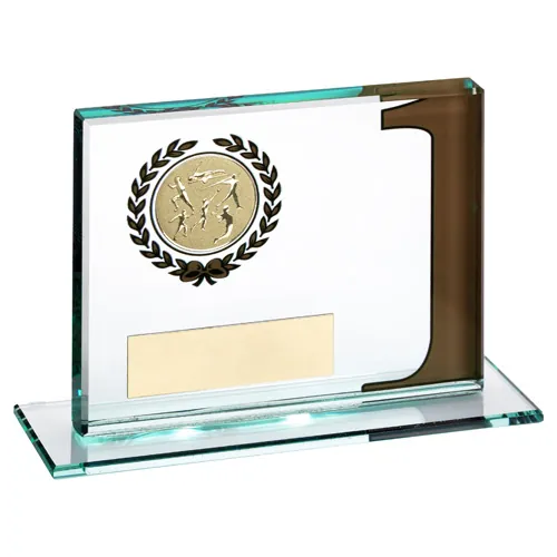 JADE GLASS PLAQUE WITH MULTI ATHLETICS INSERT AND PLATE GOLD 1ST - 3.25 x 4in