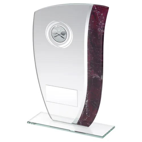 JADE GLASS WITH CLARET/SILVER MARBLE DETAIL AND SQUASH INSERT WITH PLATE - 6.5"