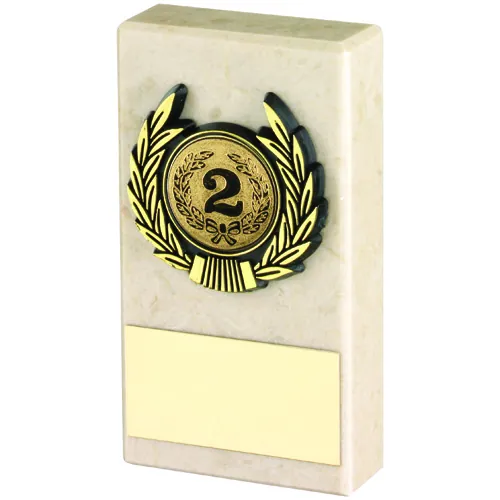 CREAM MARBLE AND GOLD TRIM ASSEMBLED TROPHY (1in CENTRE) - 4in