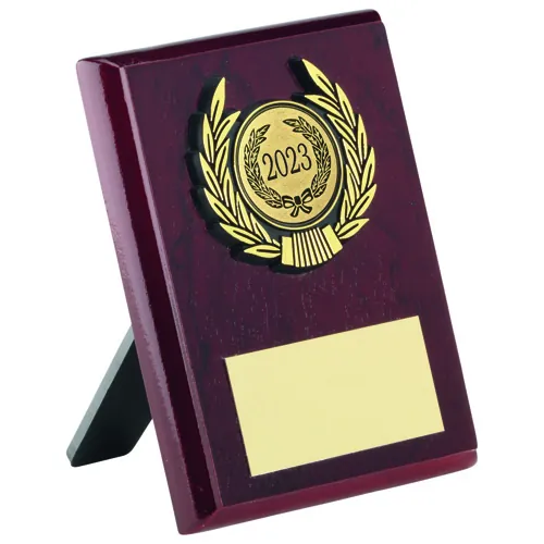 ROSEWOOD PLAQUE AND GOLD TRIM ASSEMBLED TROPHY (1in CENTRE) - 4in