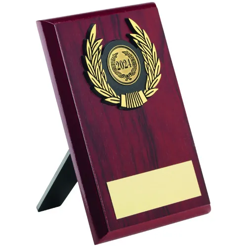 ROSEWOOD PLAQUE AND GOLD TRIM ASSEMBLED TROPHY (1in CENTRE) - 6in