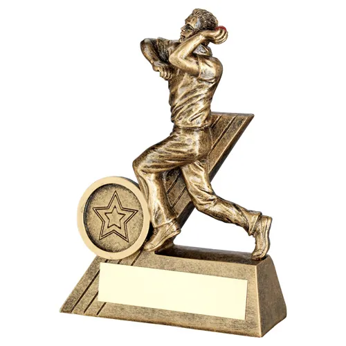 BRZ/GOLD MINI MALE CRICKET BOWLER FIGURE WITH PLATE (1in CENTRE) - 5.5in