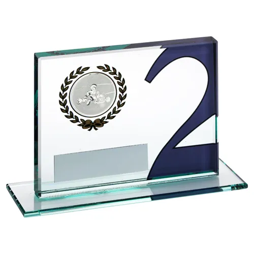 JADE GLASS PLAQUE WITH GO KART INSERT AND PLATE SILVER 2ND - 3.25 x 4in