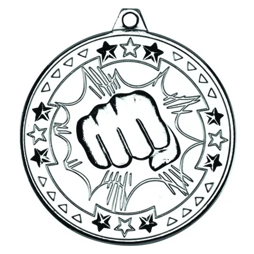 MARTIAL ARTS TRI STAR MEDAL SILVER - 2in