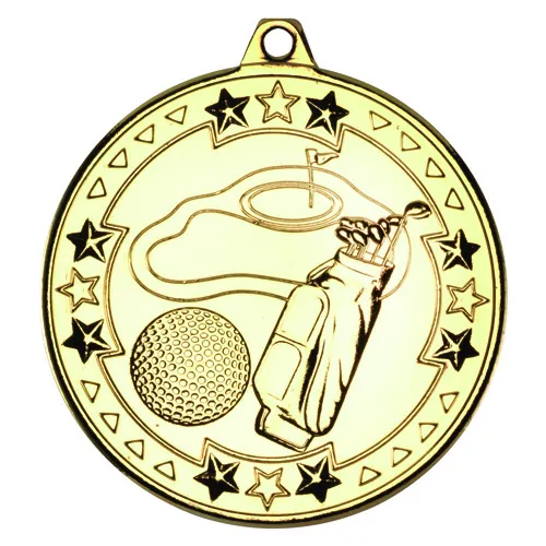 GOLF TRI STAR MEDAL GOLD - 2in