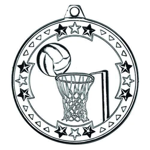 NETBALL TRI STAR MEDAL SILVER - 2in