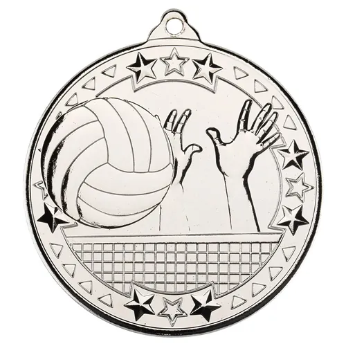 VOLLEYBALL TRI STAR MEDAL SILVER - 2in