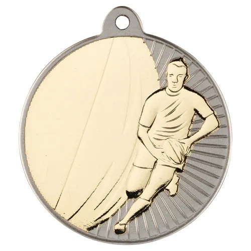 RUGBY TWO COLOUR MEDAL MATT SILVER/GOLD - 2in