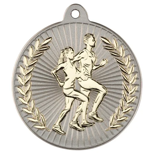 RUNNING TWO COLOUR MEDAL MATT SILVER/GOLD - 2in