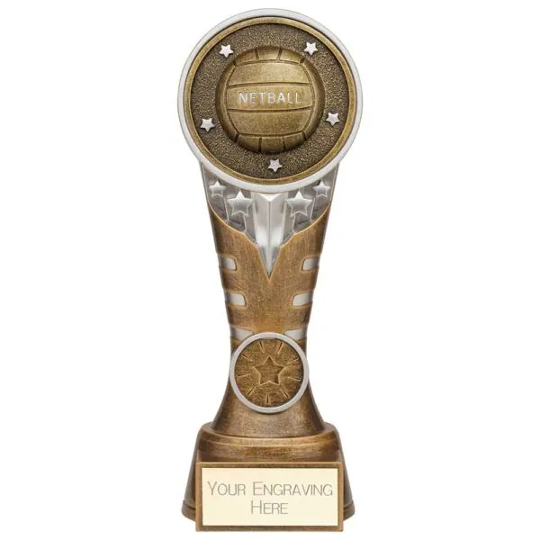 Ikon Tower Netball Award Antique Silver & Gold 200mm