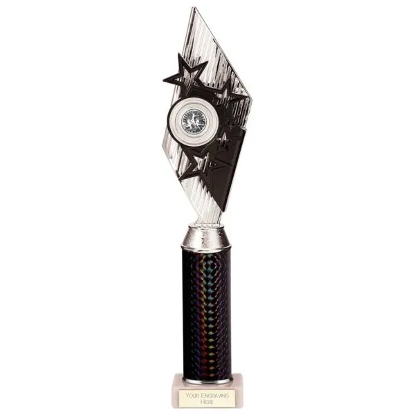 Pizzazz Plastic Tube Trophy Silver & Black 400mm